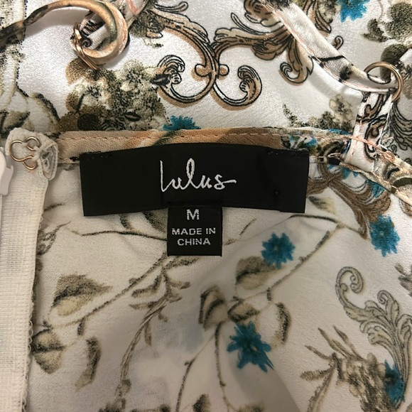 Lulu’s Divinely Inspired White Scarf Print Satin Backless Maxi Dress, Size M - Picture 12 of 15